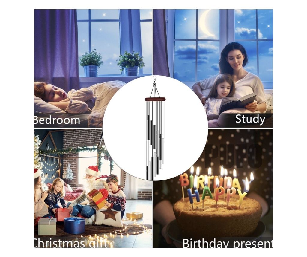 Szélcsengő 12 mini ezüst fém hangcsővel otthonra vagy kertre, Feng-Shui modell - 6