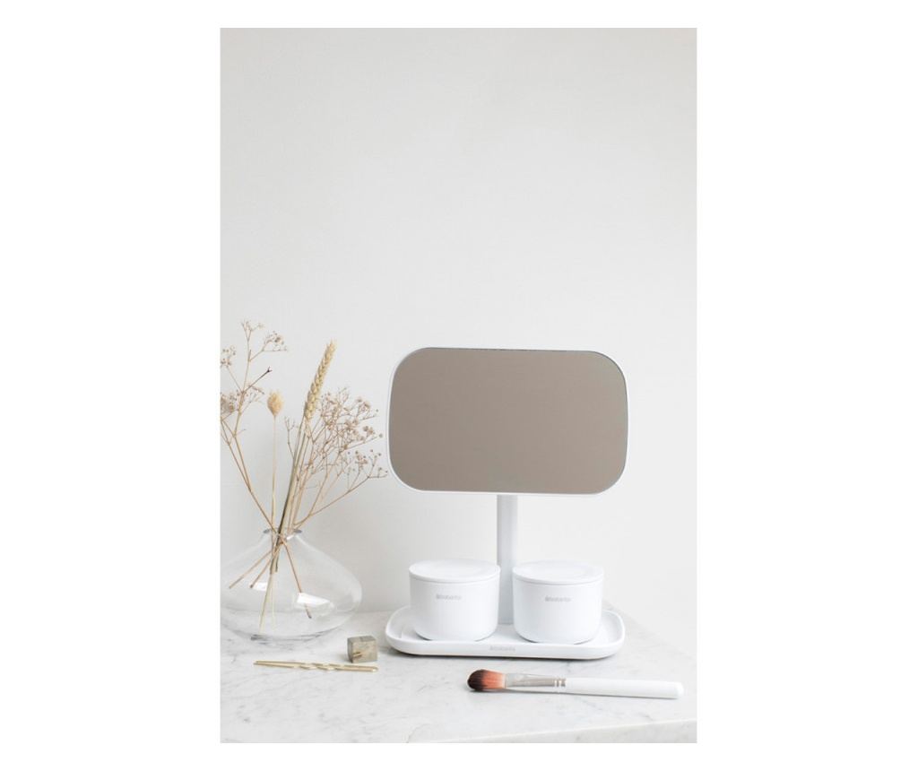 Brabantia ReNew Tükör kiegészítőtartóval 1004185, 28,3x20x12,6 cm, csúszásmentes talp, 360°-os elforgatás, fehér - 3