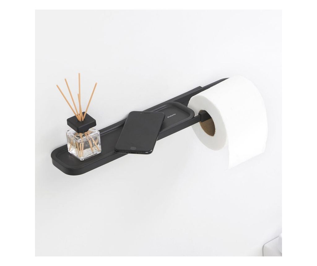 Brabantia MindSet Toalettpapír tartó polccal 1005667, Könnyű szerelés, Ásványi bevonat, Sötétszürke - 5