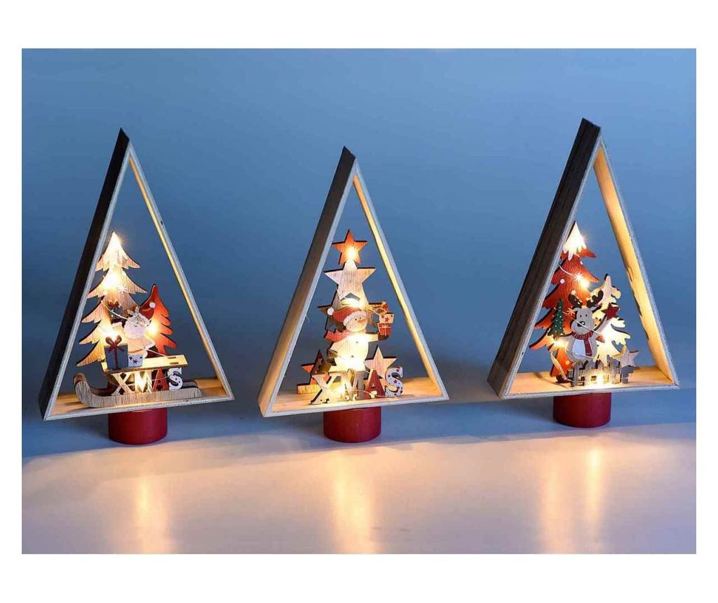 3 darabos, többszínű fa karácsonyi dísz szett, 16 x 5 x 26 cm magas - 2
