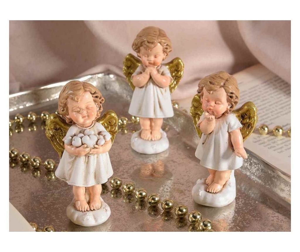 3 darabos, többszínű műgyanta angyal figura szett, 4 x 3 x 8,5 cm magas - 2