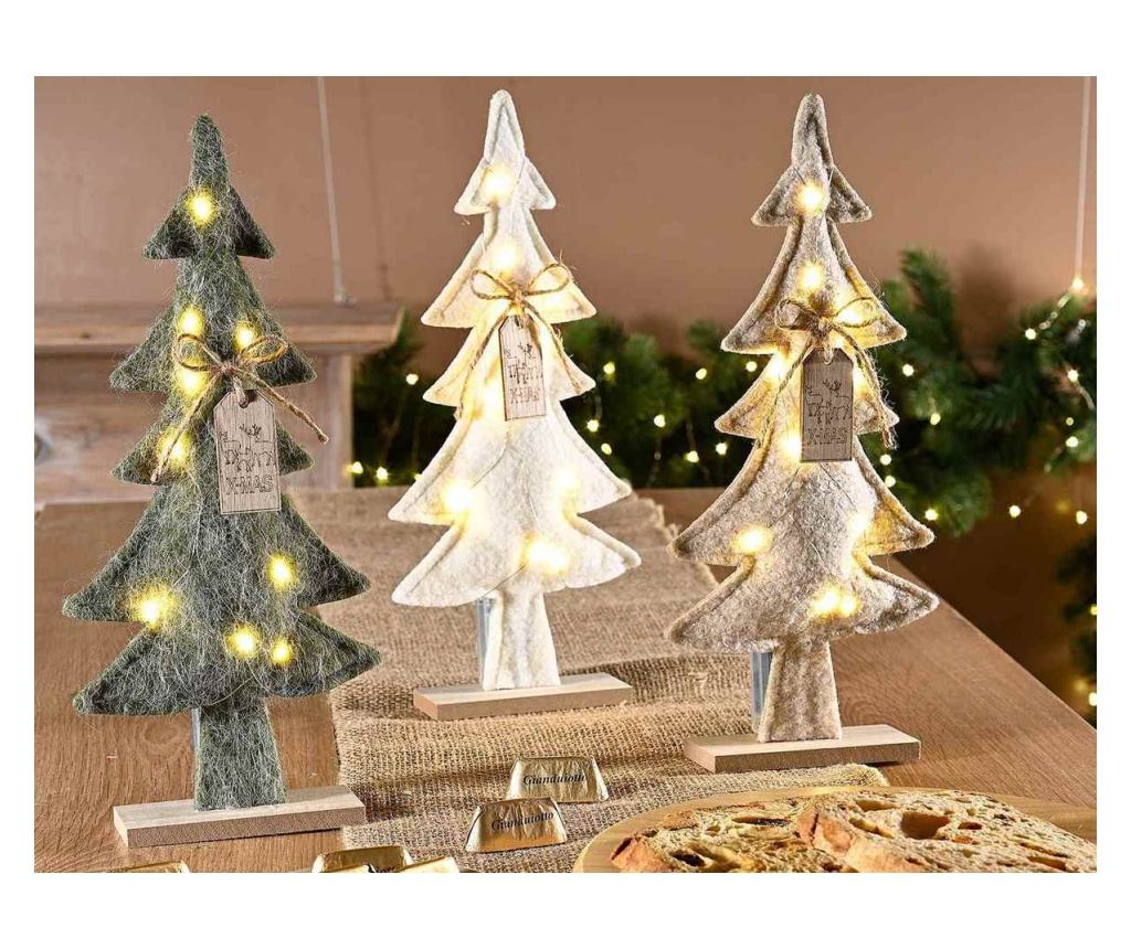 3 darabos karácsonyfa szett LED-del, textil fa többszínű cm 15 x 4 x 32 H - 3
