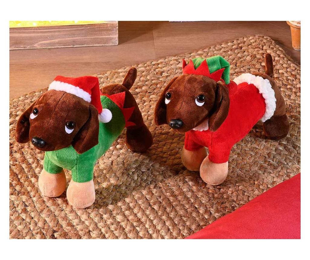 2 darabos karácsonyi kiskutya figura szett, többszínű textil, 10 x 27 x 19 cm magas - 2
