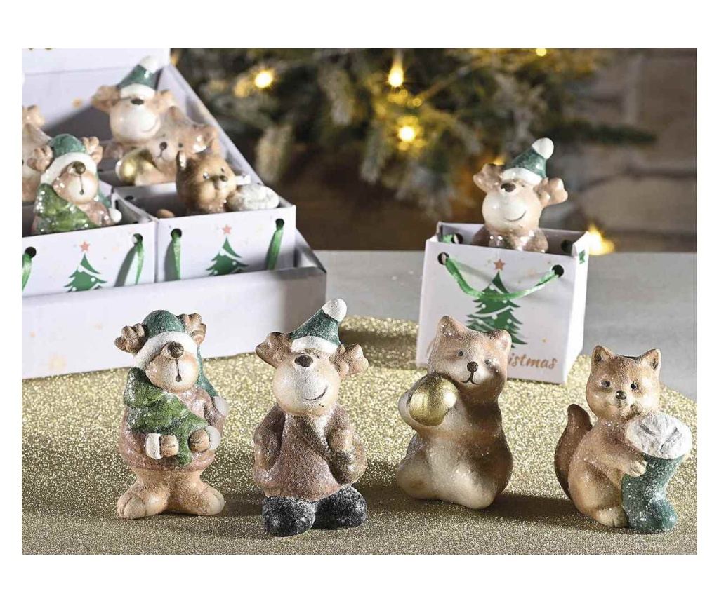 4 darabos, többszínű terrakotta karácsonyi figura szett 6 x 3,5 x 5 H - 2