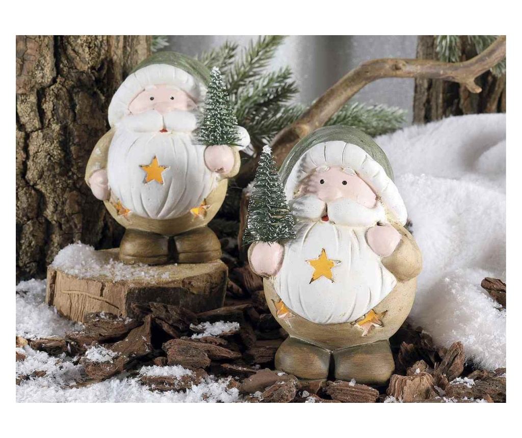 2 darabos, többszínű terrakotta karácsonyi figura LED-ekkel, 11,5 cm magas - 3
