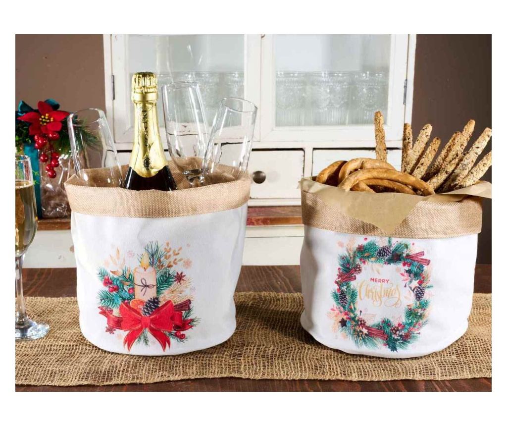 2 darabos, többszínű karácsonyi textilkosár készlet Ø 18 cm x 22 H - 2