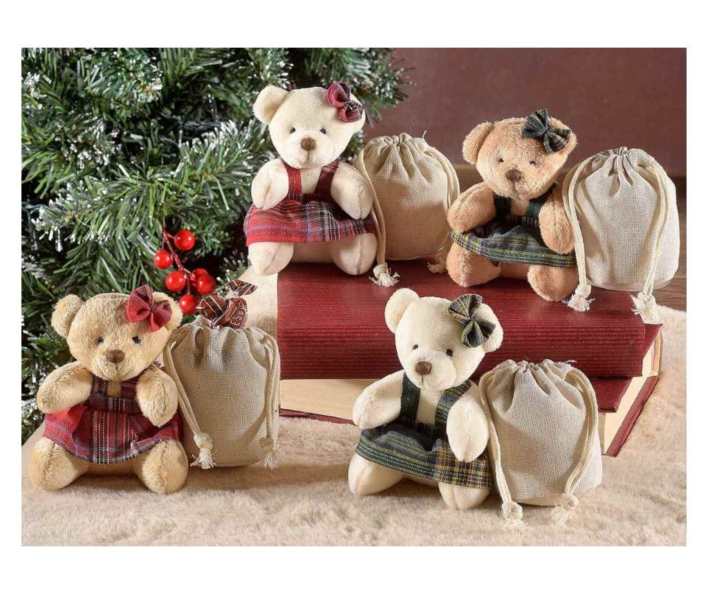 4 darabos, többszínű textil maci figura szett, 7 x 6,5 x 10 cm magas - 2