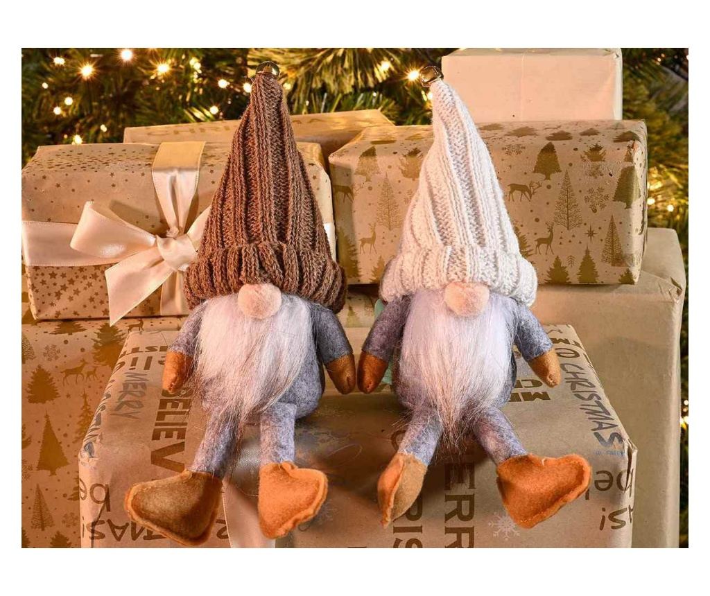 2 darabos, többszínű textil Mikulás figura szett, 8x6x23 cm magas - 2