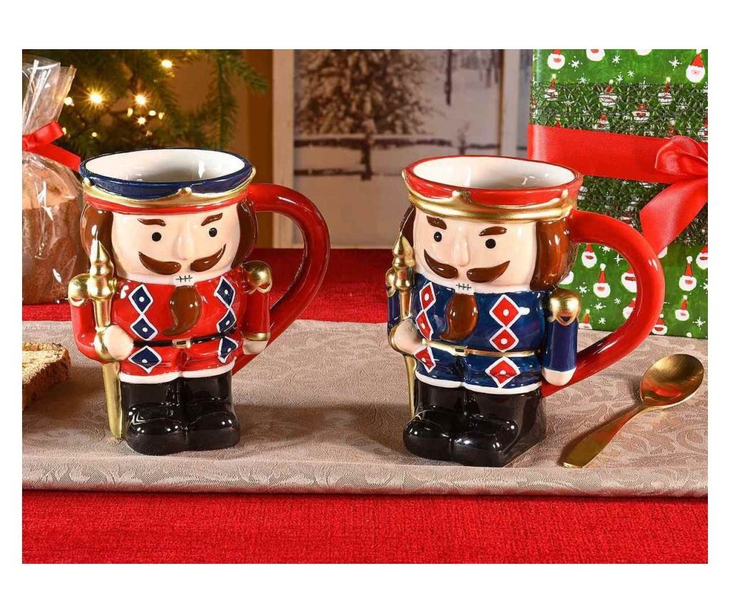4 darabos karácsonyi diótörő bögre szett, többszínű kerámia, Ø 8,5 cm x 13 H, 350 ml - 2