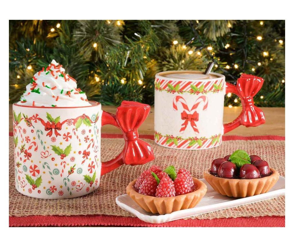4 darabos, többszínű kerámia karácsonyi bögre készlet, Ø 9 cm x 9,5 H, 400 ml - 2