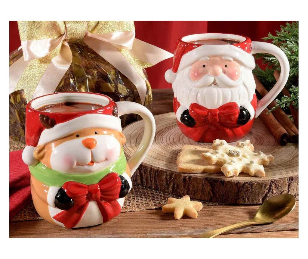 4 darabos, többszínű kerámia karácsonyi bögre készlet, Ø 10 cm x 10,5 H, 500 ml - 2