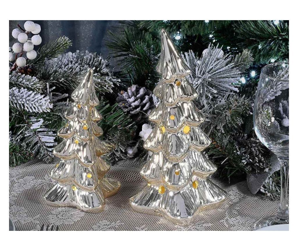2 darabos ezüst színű kerámia karácsonyfa szett LED-ekkel, 13x13,5x24,5 H, 11 x 10,5 x 18,5 H - 3