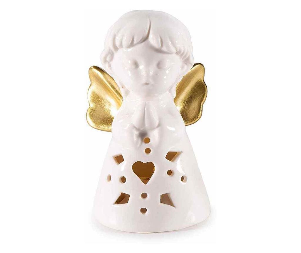 2 darabos, fehér és arany színű, LED-es porcelán angyal figura szett, 5,5 x 5 x 10 cm magas - 2