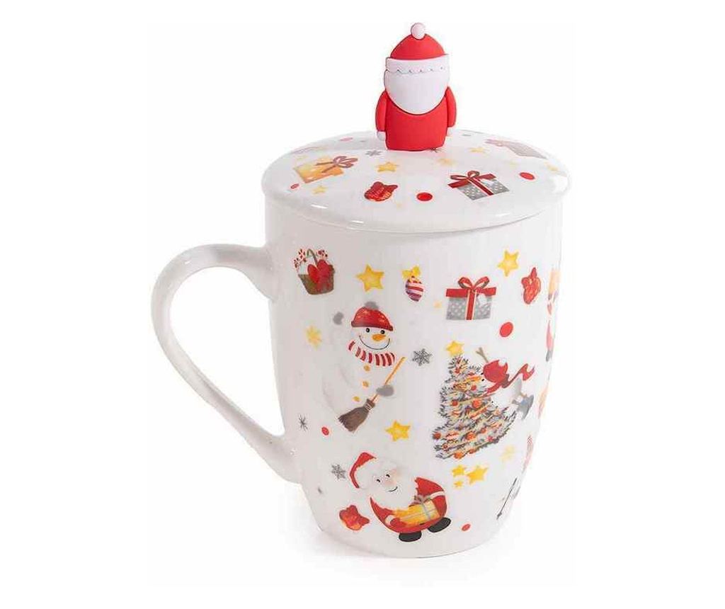4 darabos karácsonyi porcelán bögre szett teás szűrővel és alátéttel, Multicolor Ø 8,5 cm x 10,5 H, 350 ml - 2