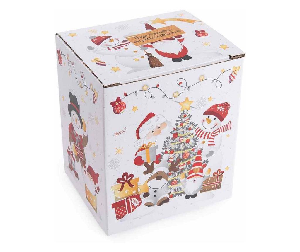 4 darabos karácsonyi porcelán bögre szett teás szűrővel és alátéttel, Multicolor Ø 8,5 cm x 10,5 H, 350 ml - 4