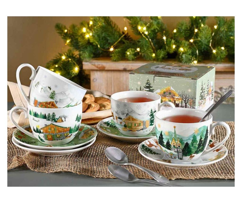 4 darabos karácsonyi porcelán bögre szett, többszínű Ø 9 x 6,5 H, 250 ml - 4