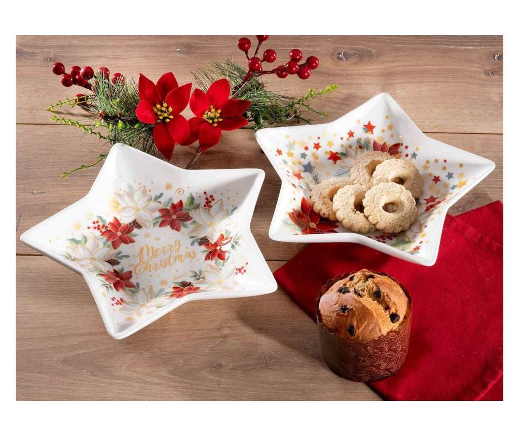 Set 2 platouri Craciun portelan multicolor cm 25 x 24 H - 2