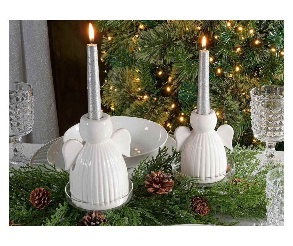 2 darabos angyali gyertyatartó szett, fehér porcelán - 3