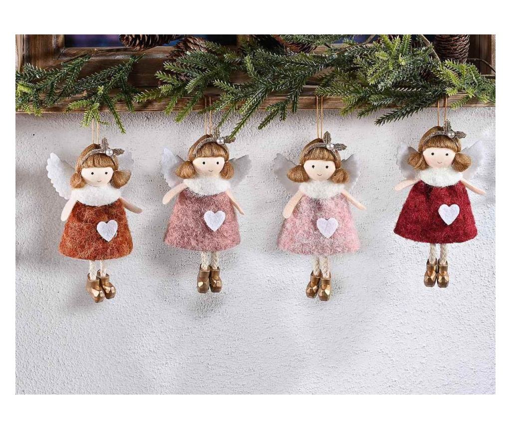 8 darabos karácsonyi angyalka díszkészlet, többszínű textil, 14 cm magas - 2