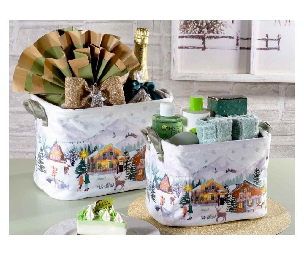 2 darabos karácsonyi kosár szett, többszínű textil, 30 x 21 x 22 H, 23 x 16 x 18 H - 2