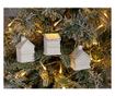 9 darabos karácsonyfadísz szett, fehér és arany porcelán házikók, 4,5 x 3,5 x 7 cm magas thumbnail 2
