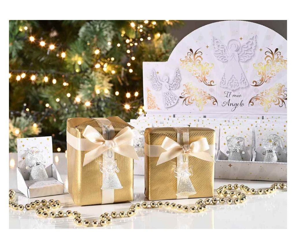 24 darabos angyal karácsonyfa dísz szett, arany és ezüst üveg, 3 x 2,5 x 4,5 cm magas - 2