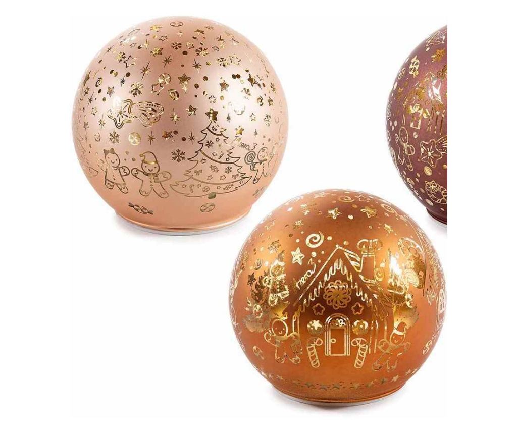 3 darabos barna és arany üveg karácsonyi gömb LED-del Ø 10 cm x 9 H - 2