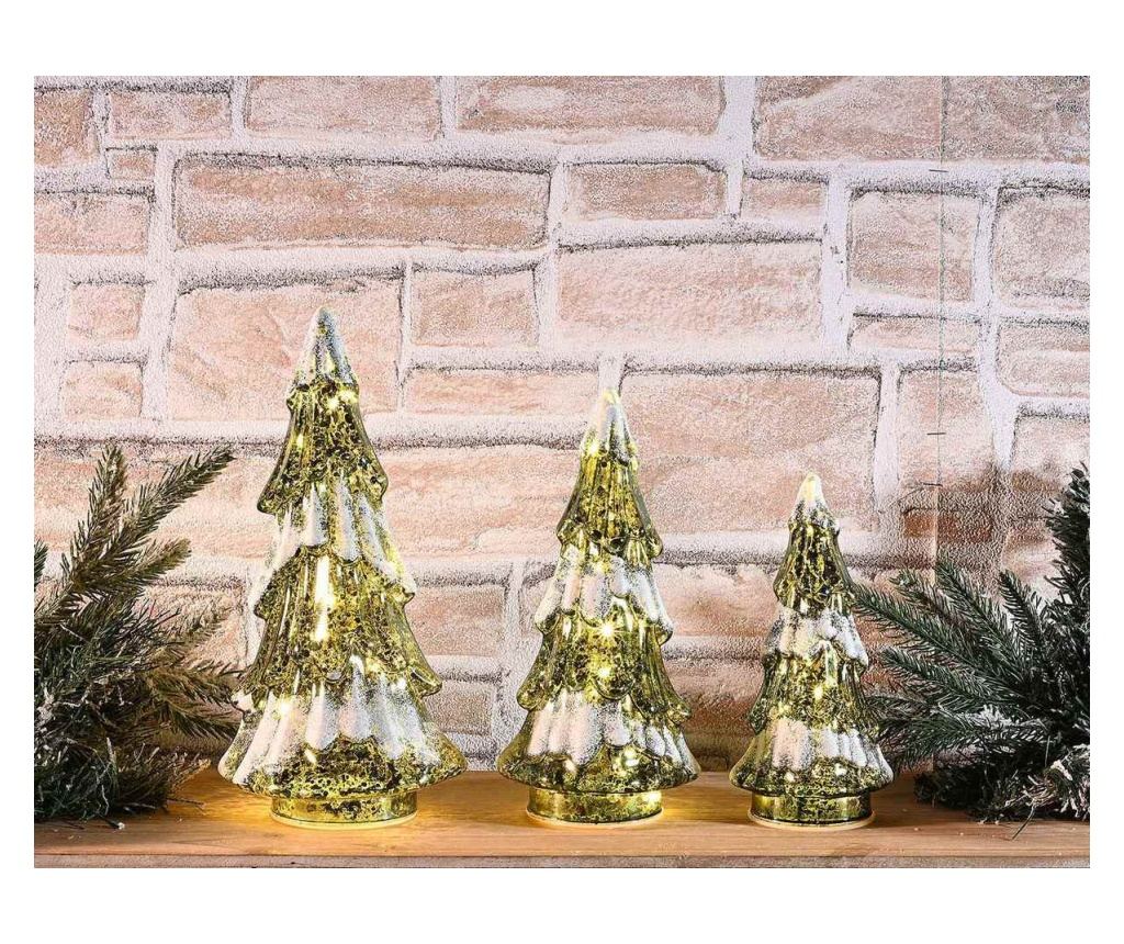 3 darabos zöld és fehér üveg karácsonyfa LED-ekkel, 26 cm magas (a legnagyobb) - 3