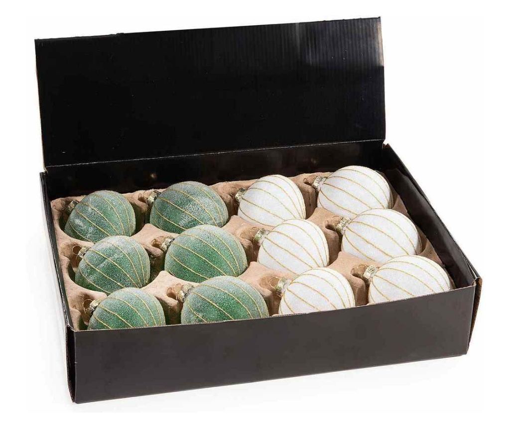 12 darabos fehér és zöld üveg karácsonyfa dísz szett Ø 8 cm - 2