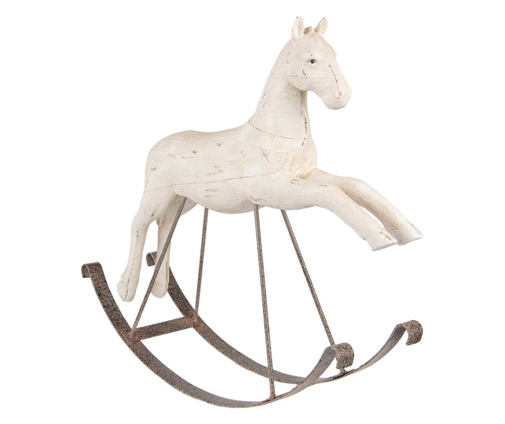 Fehér polyresin ló figura barna fém díszítéssel 61x15x51 cm - 4