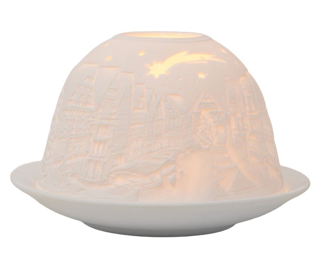 Fehér porcelán karácsonyi gyertyatartó Ø 12x8 cm - 4