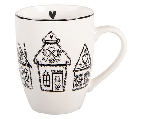 Коледна чаша Gingerbread, бежов и черен порцелан, 12x8x10 см / 350 мл