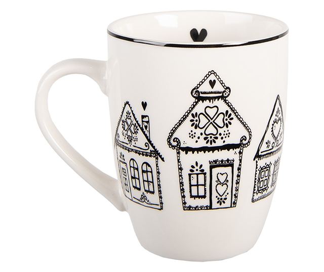 Vianočný hrnček Perníček, béžový a čierny porcelán, 12x8x10 cm / 350 ml