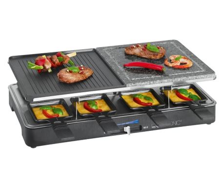 Grill és raclette sütő, Clatronic, 8 személyre, fekete