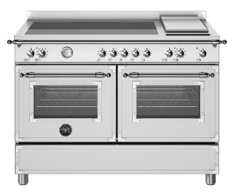 Готварска печка Bertazzoni с индукционна плита, 120 см, 5 готварски зони, 2 електрически фурни, колекция Heritage, сребрист цвят