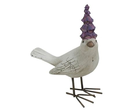 Decoratiune Pasare cu Floare, 10 cm, alb