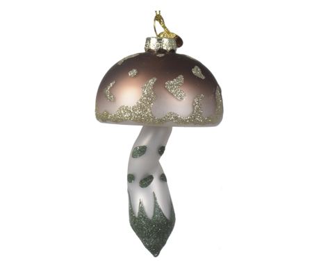 Glob brad Craciun model ciupercuta cu sclipici, 11 cm, sticla, maro