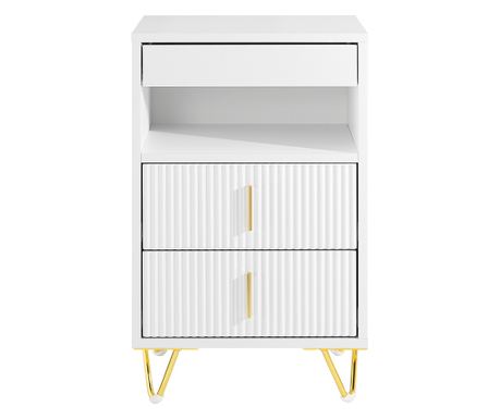 SoBuy noční stolek se 3 zásuvkami a policí, bílý, 40x40x63 cm, moderní design do ložnice i obýváku