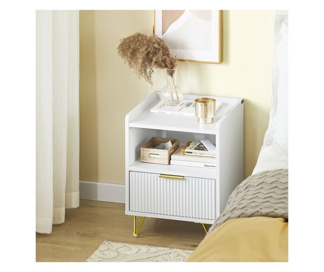 SoBuy Stolik nocny z szufladą i półką, nowoczesny do sypialni i salonu, biały, 40x40x51 cm, FBT169-W