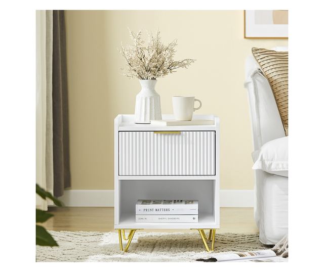 SoBuy Stolik nocny z szufladą i półką, nowoczesny do sypialni i salonu, biały, 40x40x51 cm, FBT169-W