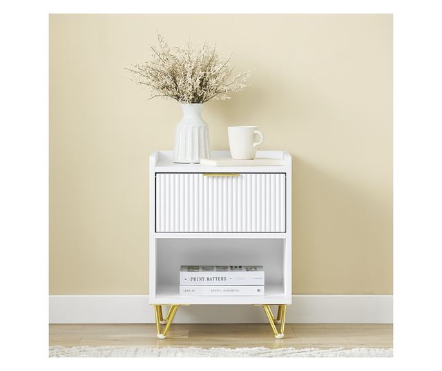 SoBuy Stolik nocny z szufladą i półką, nowoczesny do sypialni i salonu, biały, 40x40x51 cm, FBT169-W