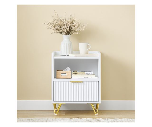 SoBuy Stolik nocny z szufladą i półką, nowoczesny do sypialni i salonu, biały, 40x40x51 cm, FBT169-W