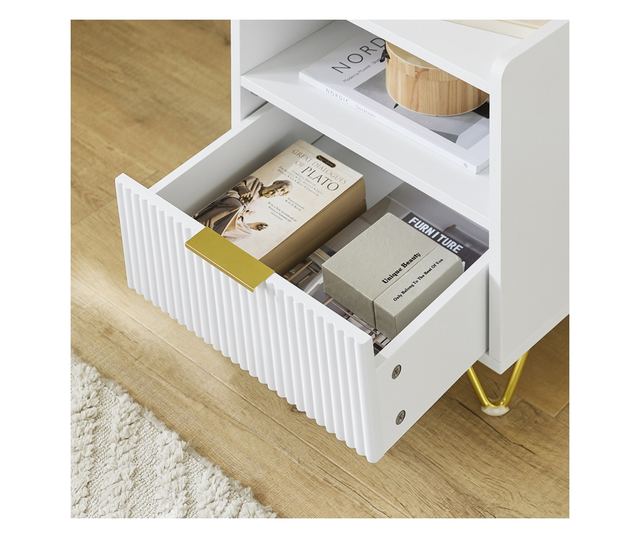 SoBuy Stolik nocny z szufladą i półką, nowoczesny do sypialni i salonu, biały, 40x40x51 cm, FBT169-W