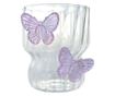 Steklen kozarec iz borosilikatnega stekla, valovite stene in vijolični metulji, 260 ml