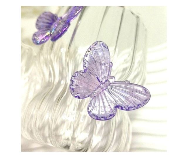 Steklen kozarec iz borosilikatnega stekla, valovite stene in vijolični metulji, 260 ml