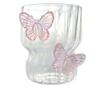 Steklen kozarec iz borosilikatnega stekla, valovite stene, roza metulji, 260 ml, eCarla, SZK161