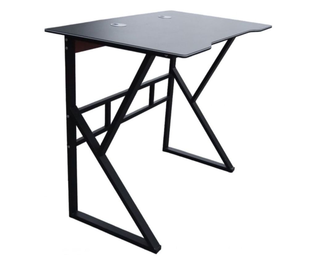 Igralna miza, kovinski okvir, gladka plošča z odprtinami za kable, črna barva, 100x60 cm, eCarla, STL20CZ - 3