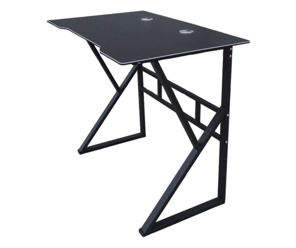 Igralna miza, kovinski okvir, gladka plošča z odprtinami za kable, črna barva, 100x60 cm, eCarla, STL20CZ - 5