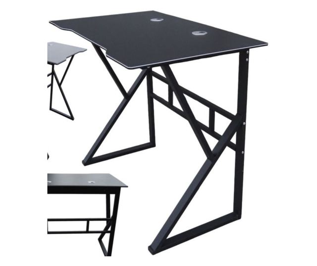Igralna miza, kovinski okvir, gladka plošča z odprtinami za kable, črna barva, 100x60 cm, eCarla, STL20CZ