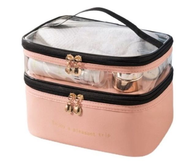 eCarla Zložljiva Kozmetična Torbica, Dva Predala, Roza, 17x23x15 cm, KS92WZ4